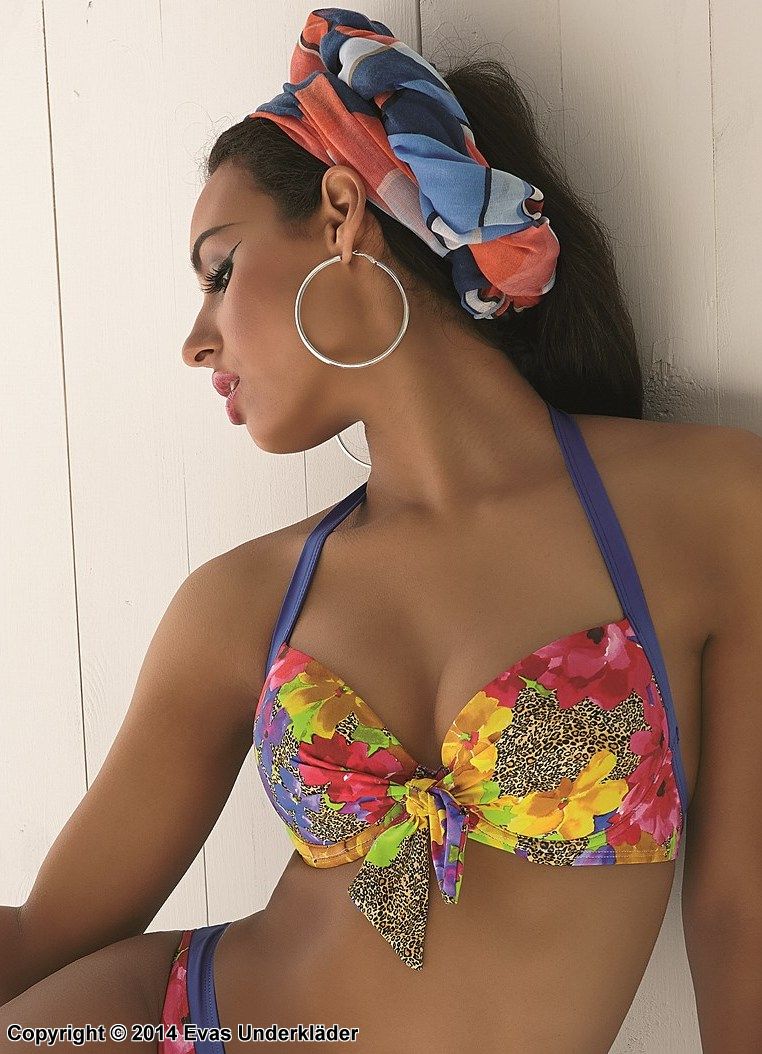 Bikini-Oberteil mit echten BH-Cups, Neckholder, farbenfrohe Blumen